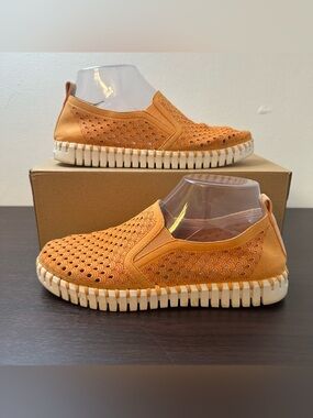 Ilse Jacobsen Orange Slip-On Flats with Perforated Detail